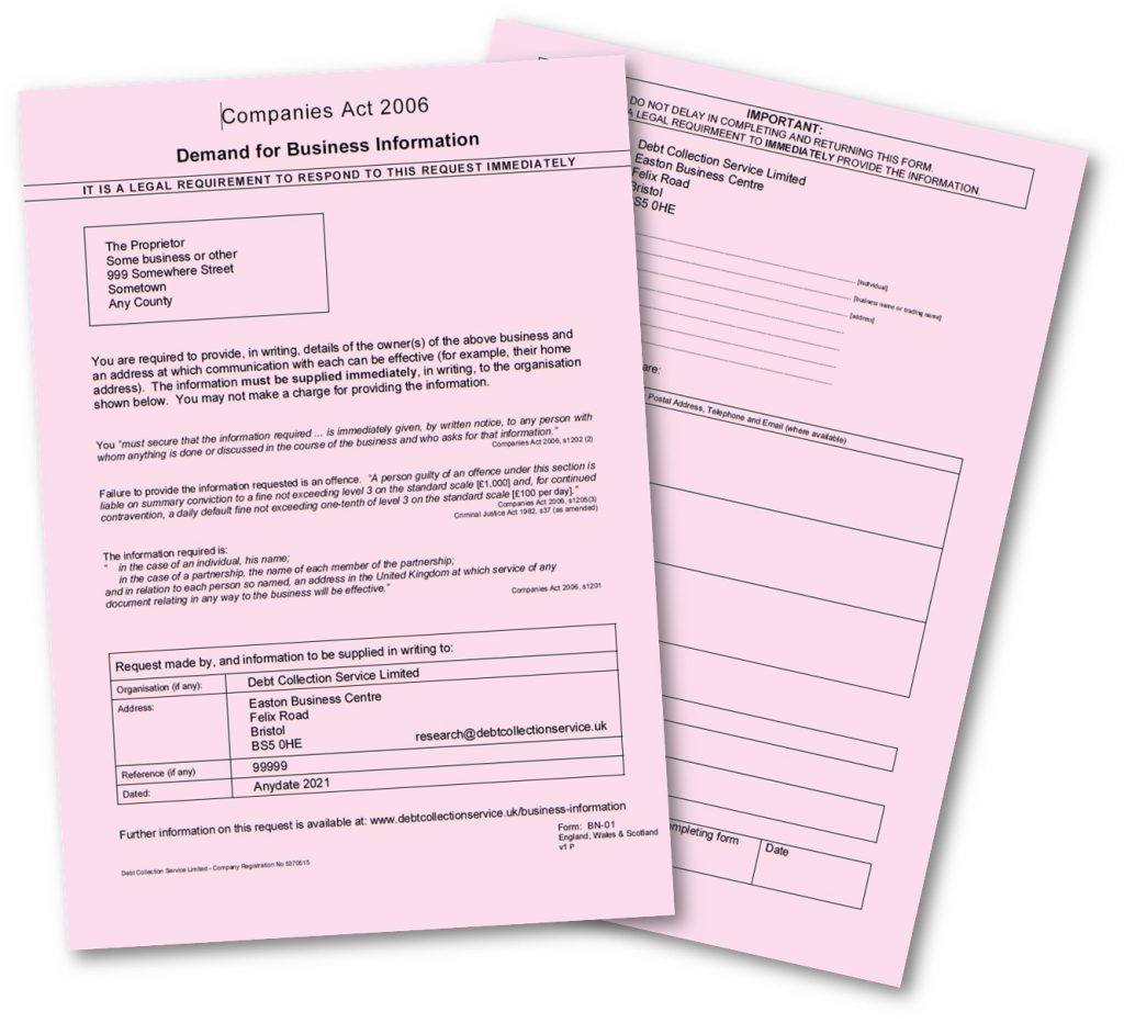 image of correspondence requesting business ownership information